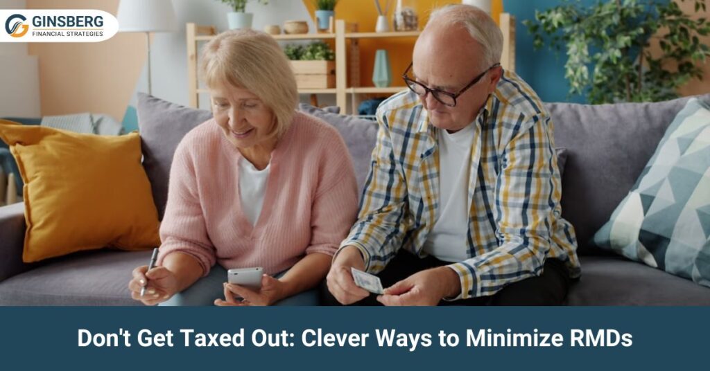 Retired couple reviewing finances and planning strategies to minimize required minimum distributions.